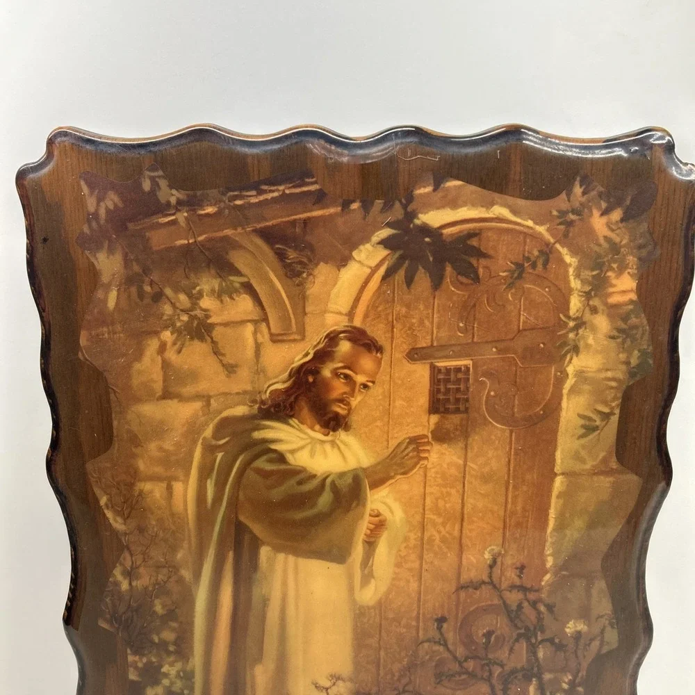 Vintage 1944 Signed MCM‎ Jesus Knocking Door Wall Plaque Religious Art Litho USA